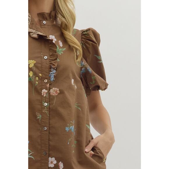 ENTRO Meadow Frolic Floral Puff Sleeve Mini Dress Size L NWT - Picture 6 of 6